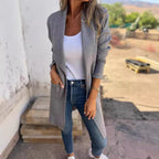 Damen Lässiger Oversize Mantel mit Offenem Kragen und Praktischen Taschen EB