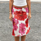 Damen Floral Maxi-Rock mit asymmetrischem Saum und elastischem Bund EB