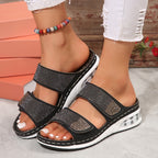 Damen bequeme Zehentrenner-Sandalen mit modischem Glitzer-Design und luftiger Sohle EB