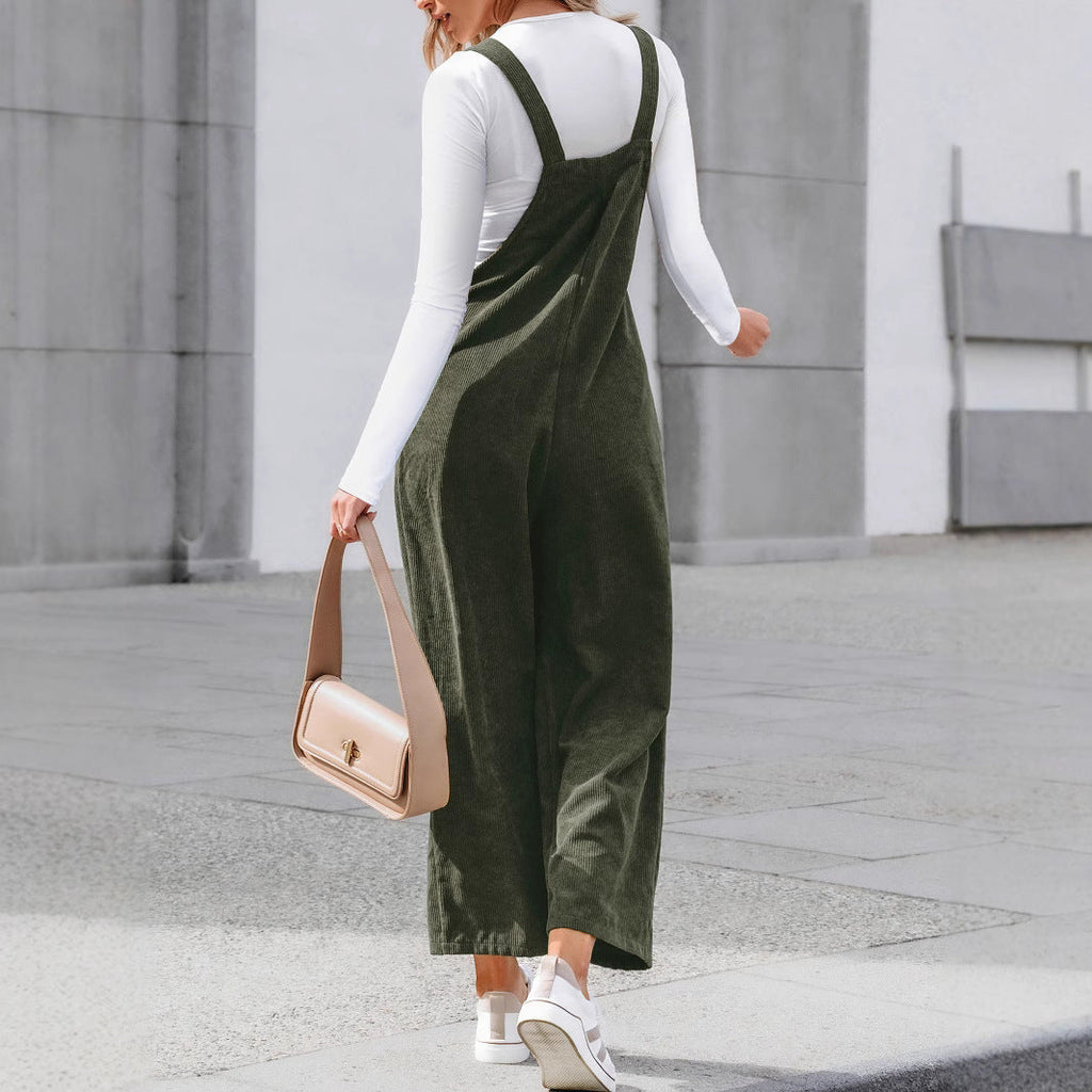 Lässige Damen-Cordlatzhose mit weitem Bein und verstellbaren Trägern