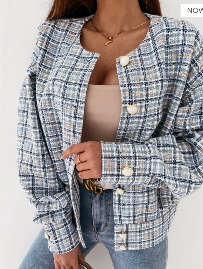 Damen Karierte Bouclé-Jacke EB
