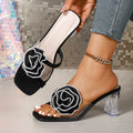 Damen Absatzsandalen mit floralen Applikationen und transparentem Blockabsatz EB