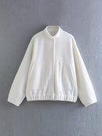 Damen gemütliche Sweatjacke mit hoher Kragenform und praktischen Taschen EB