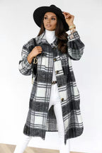 Damen Karierter Oversized-Hemd-Mantel mit praktischen Taschen EB