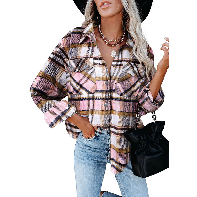 Damen Karierte Overshirt Jacke EB