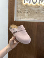 Damen bequeme Clogs mit dekorativem Schnallenverschluss und hochwertigem Veloursleder EB