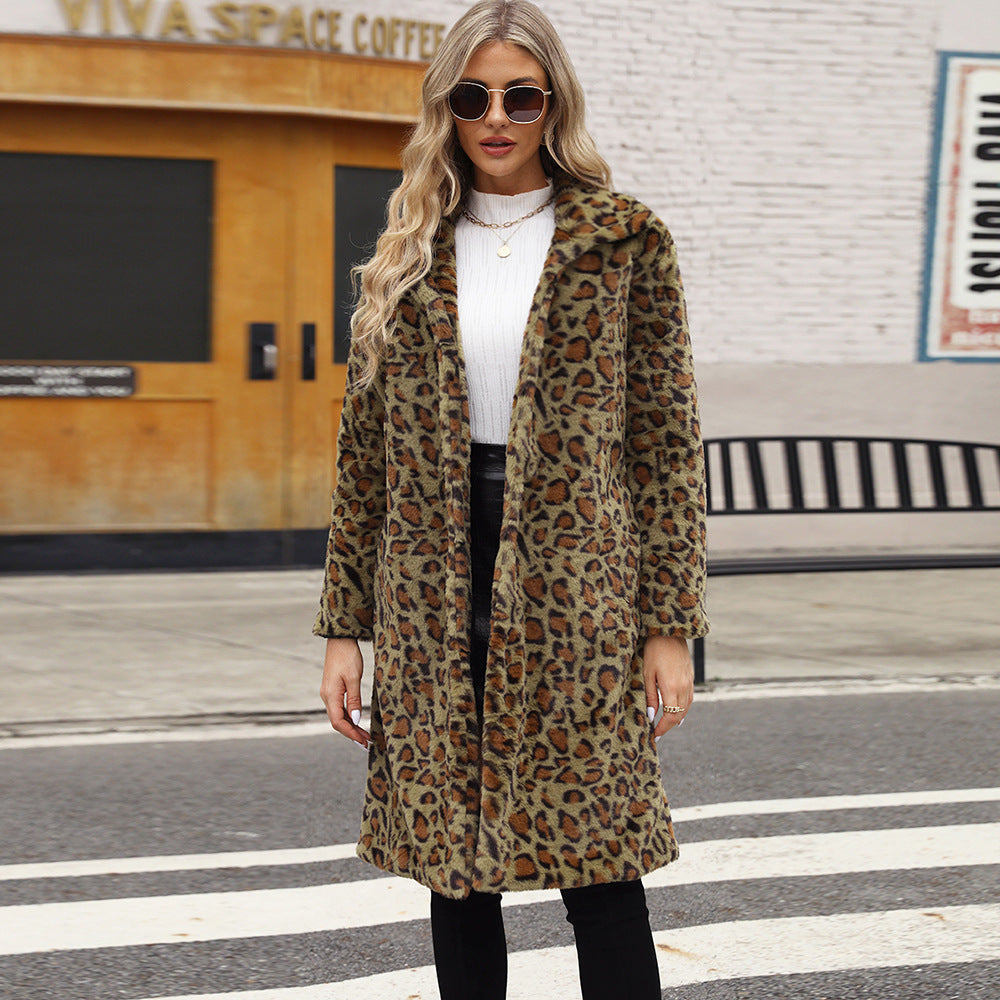 Damen Luxuriöser Leopardenfell-Mantel EB