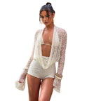 Damen Elegante und luftige Strandbekleidung mit transparenter Spitze EB