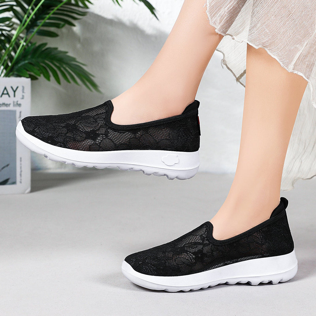 Damen Bequeme Spitzen Slip-On Schuhe EB