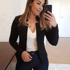 Damen Eleganter Slim-Fit Blazer mit offenem Kragen und langen Ärmeln EB