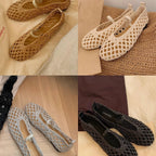 Damen Ballerina-Sandalen mit luftiger Netzstruktur und elastischem Riemen EB