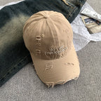 Distressed Baseball Cap with Unique Embroidery