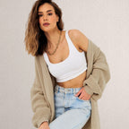 Damen Grober Strickmantel mit offenem Schnitt und tiefen Taschen EB