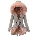 Damen gefütterte Parka mit Kunstfellkragen EB