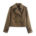 Damen nan kurzes Cropped-Trenchcoat mit doppelreihiger Knopfleiste, aufgesetzter Sturmschürze und verstellbaren Manschetten EB