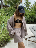Damen lässiges Leinen Set mit lockerer Bluse und Shorts EB