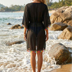 Damen luftiger Strand-Kimono mit bunten Quasten EB