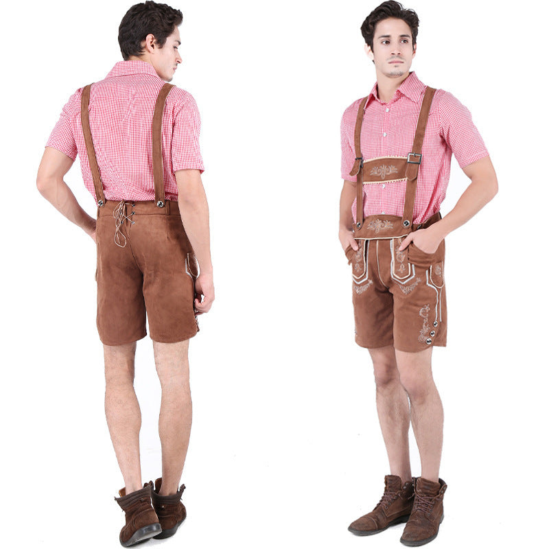 Herren nan kurze Trachtenlederhose aus Wildleder mit bestickter Vorderlatz und verstellbaren Trägern EB