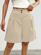 Damen Hochtaillierte Shorts mit doppeltem Knopfverschluss und Falten EB