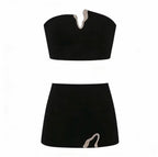 Damen Crop-Top und Mini-Rock Set mit dekorativem Detail EB