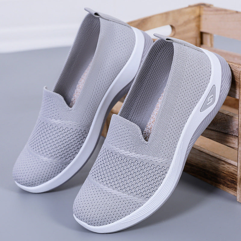 Damen Bequeme Slip-On Freizeitschuhe mit luftdurchlässigem Strickoberteil EB