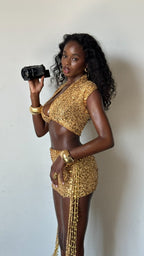 Damen Glitzerndes Festival-Outfit mit kurzem Rock und Bandeau-Oberteil EB
