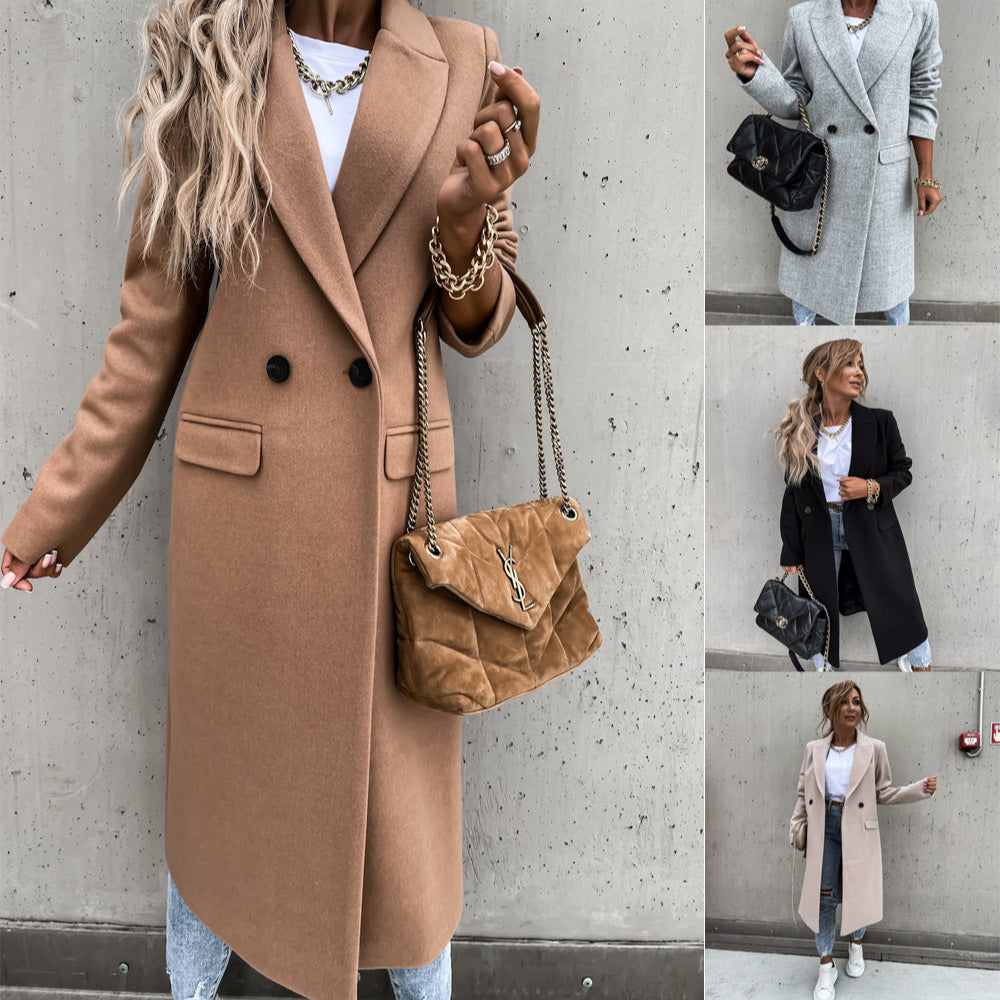 Damen eleganter Wollmantel im Oversized-Stil EB