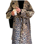 Damen Modische Leo-Muster Trenchjacke EB