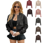 Damen Kunstleder Bomberjacke mit praktischen Taschen und elastischen Bündchen EB