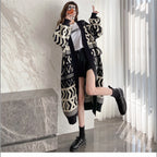 Damen Long Cardigan mit grafischem Design und tiefen Taschen EB