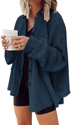 Damen Lässiges Overshirt mit Struktur und Druckknopfverschluss EB