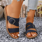 Damen Bequeme Wedge-Pantoletten mit modischem Schnallen-Design EB