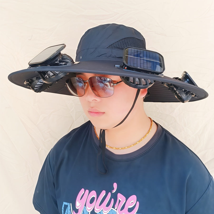 Sonnenhut mit abnehmbaren Solar-Ventilatoren