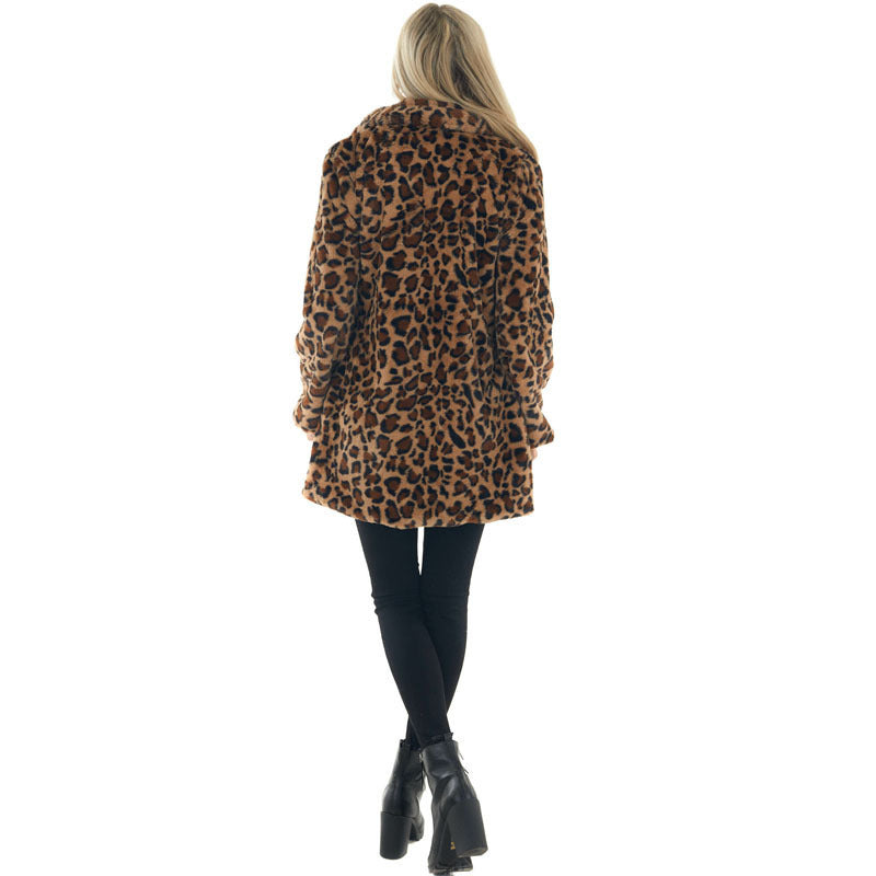 Damen Gemütliche Leopard-Fleecejacke mit offenem Kragen EB