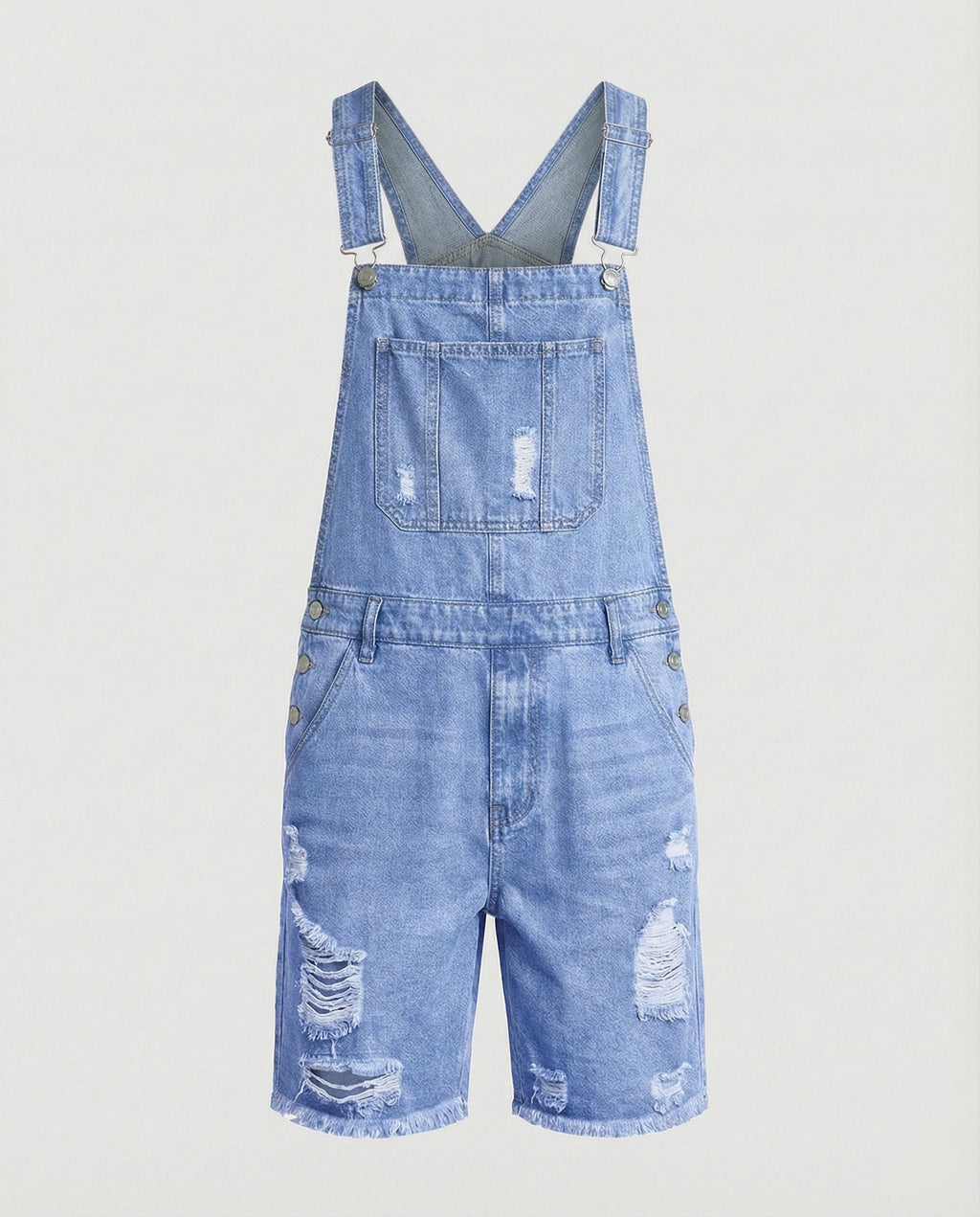 Herren Denim Latzshorts mit Ripped-Details