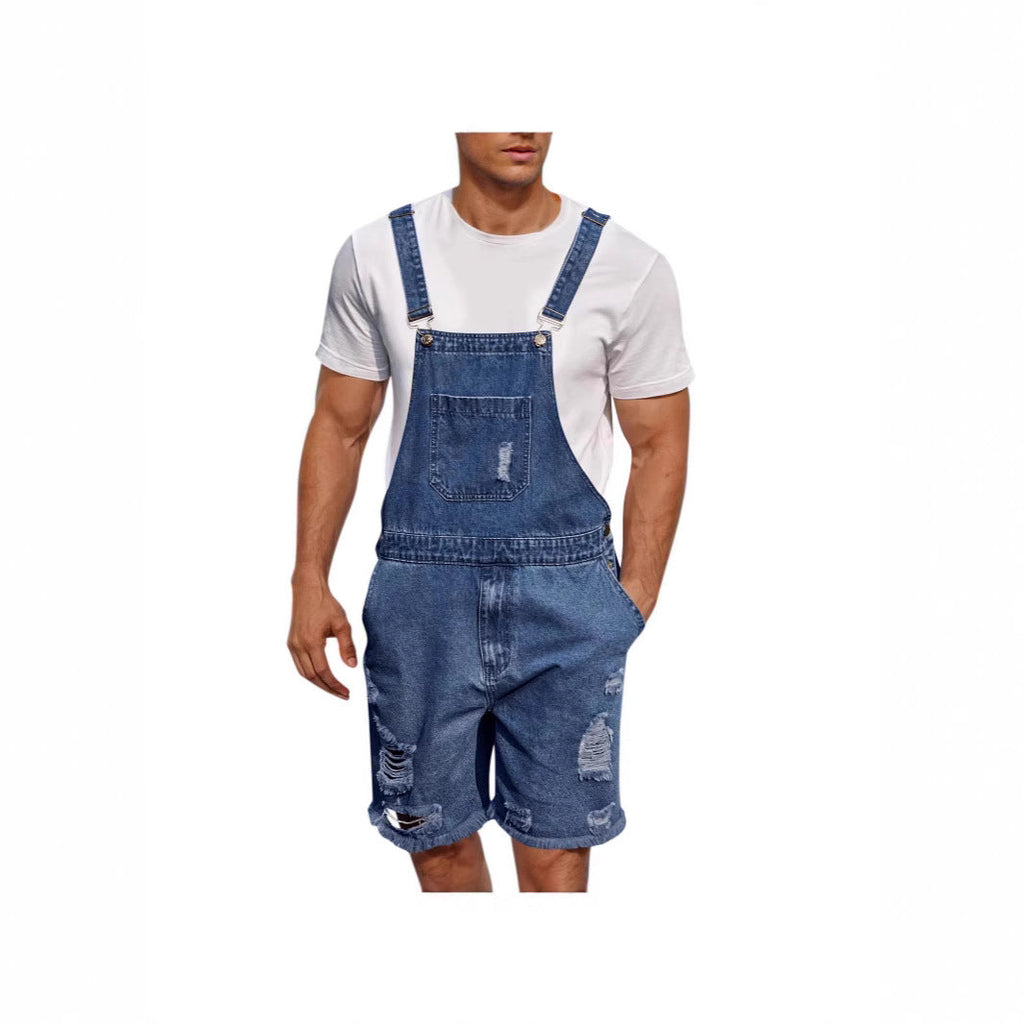 Herren Denim-Latzshorts im lässigen Design mit Aufgesetzten Taschen EB