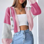 Damen Grobstrick-Cardigan mit ballonförmigen Ärmeln und modischem Design EB