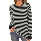 Damen bequemes Langarmshirt mit gestreiftem Design und Rundhalsausschnitt EB