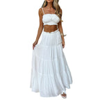 Damen Boho Maxikleid mit gepufften Trägern und Rüschendetails EB