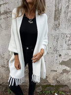 Damen Kuscheliger Strickponcho mit Fransen EB