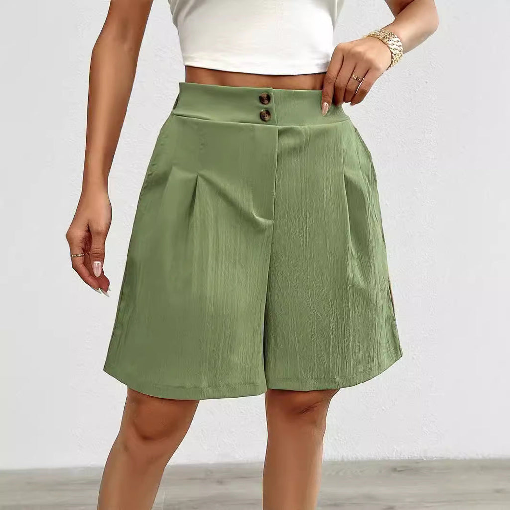 Damen Hochtaillierte Shorts mit doppeltem Knopfverschluss und Falten EB