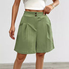 Damen Hochtaillierte Shorts mit doppeltem Knopfverschluss und Falten EB