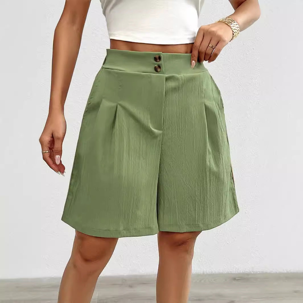Damen Hochtaillierte Shorts mit doppeltem Knopfverschluss und Falten EB
