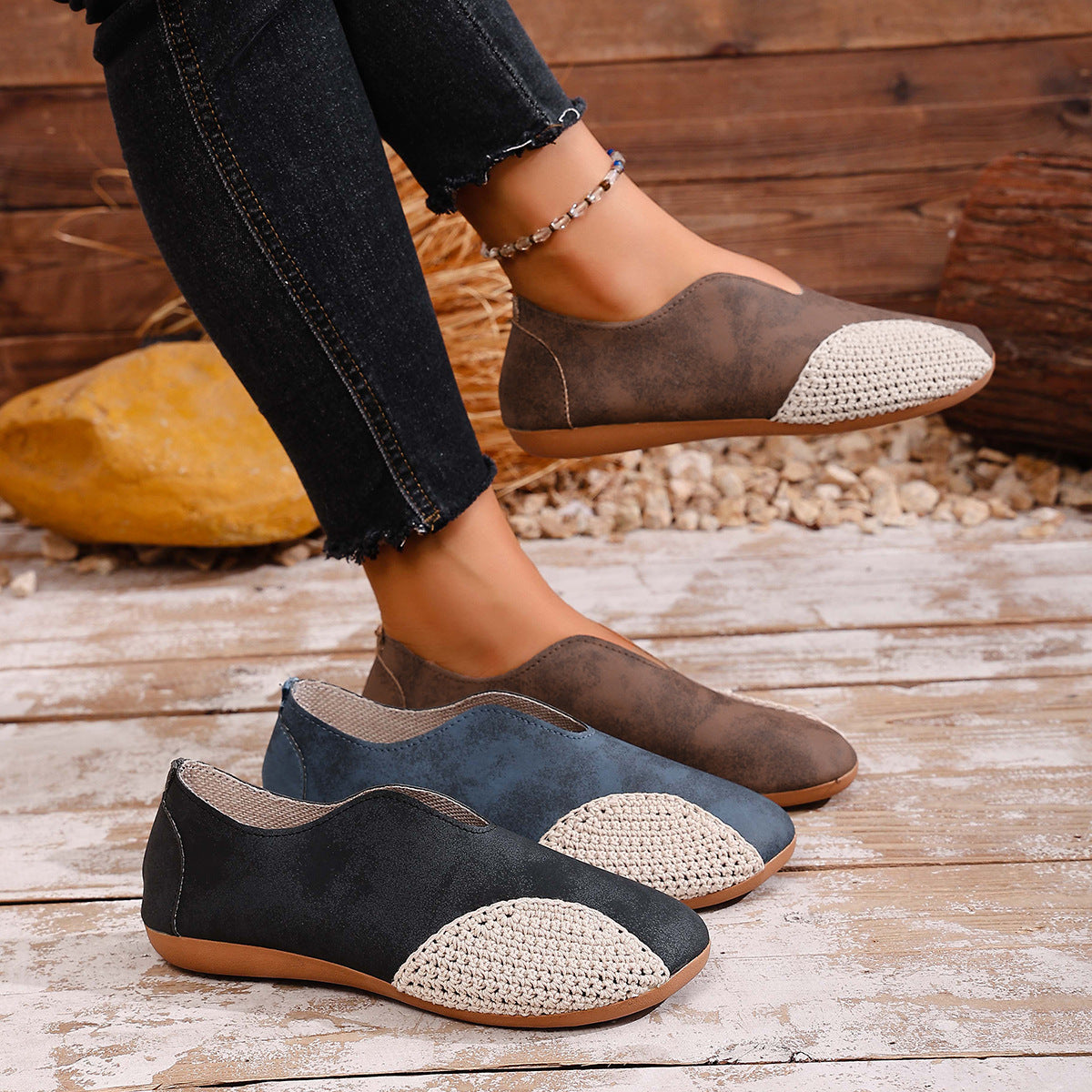 Damen Bequeme Ballerina-Schuhe mit modischem Häkel-Detail EB