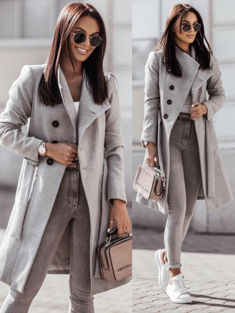 Damen Eleganter Trenchcoat aus hochwertigem Material mit taillierbarem Gürtel und stilvollem Schnitt EB