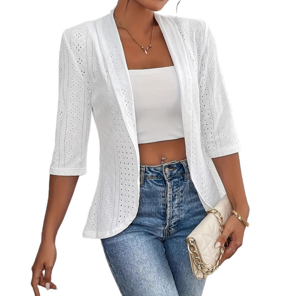 Damen Blazerjacke mit Lochmuster und lässigem Schnitt EB