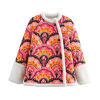 Damen gesteppte Übergangsjacke mit floralem Muster und kuscheligem Fleece EB