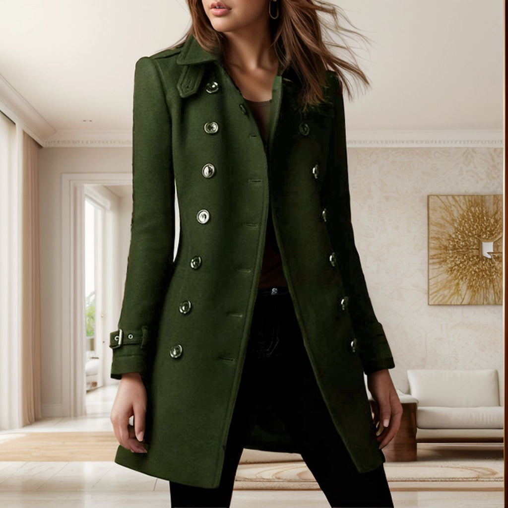 Damen eleganter Trenchcoat mit doppelter Knopfreihe und gewichtetem Kragen EB