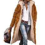 Damen lange, gefütterte Winterjacke mit Kapuze und stylischem Schnitt EB