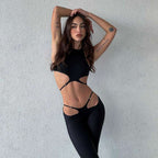 Damen Stylischer High-Waist Jumpsuit mit Cut-Out-Details und weitem Bein EB